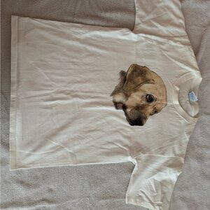Cream and Brown Dog Face T-Shirt Clothing & Accessories